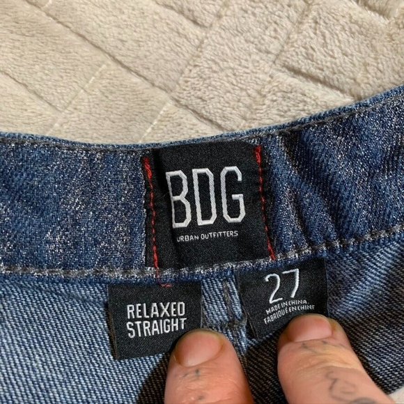 BDG Womens 27 Denim Jeans Blue Relaxed Straight Glitter High Rise Button Fly - Picture 6 of 13